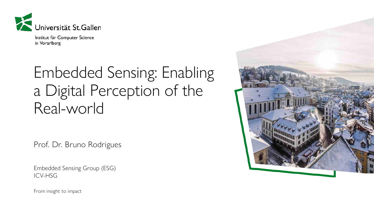 Title slide of the lecture: Embedded Sensing, Enabling a Digital Perception of the Real World