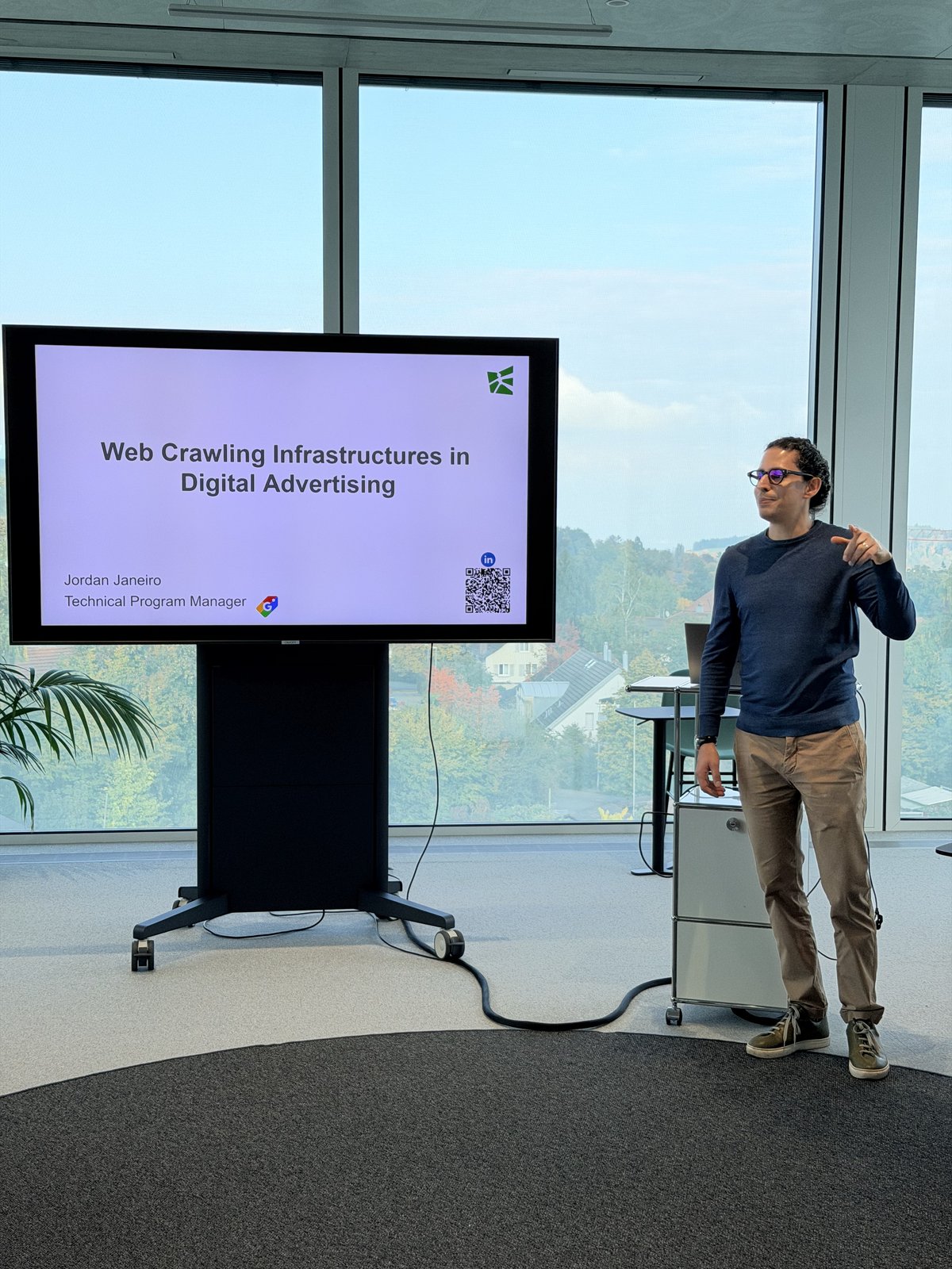 Jordan Janeiro opening his Computer Science Insights talk, Web Crawling Infrastructures in Digital Advertising, at SQUARE