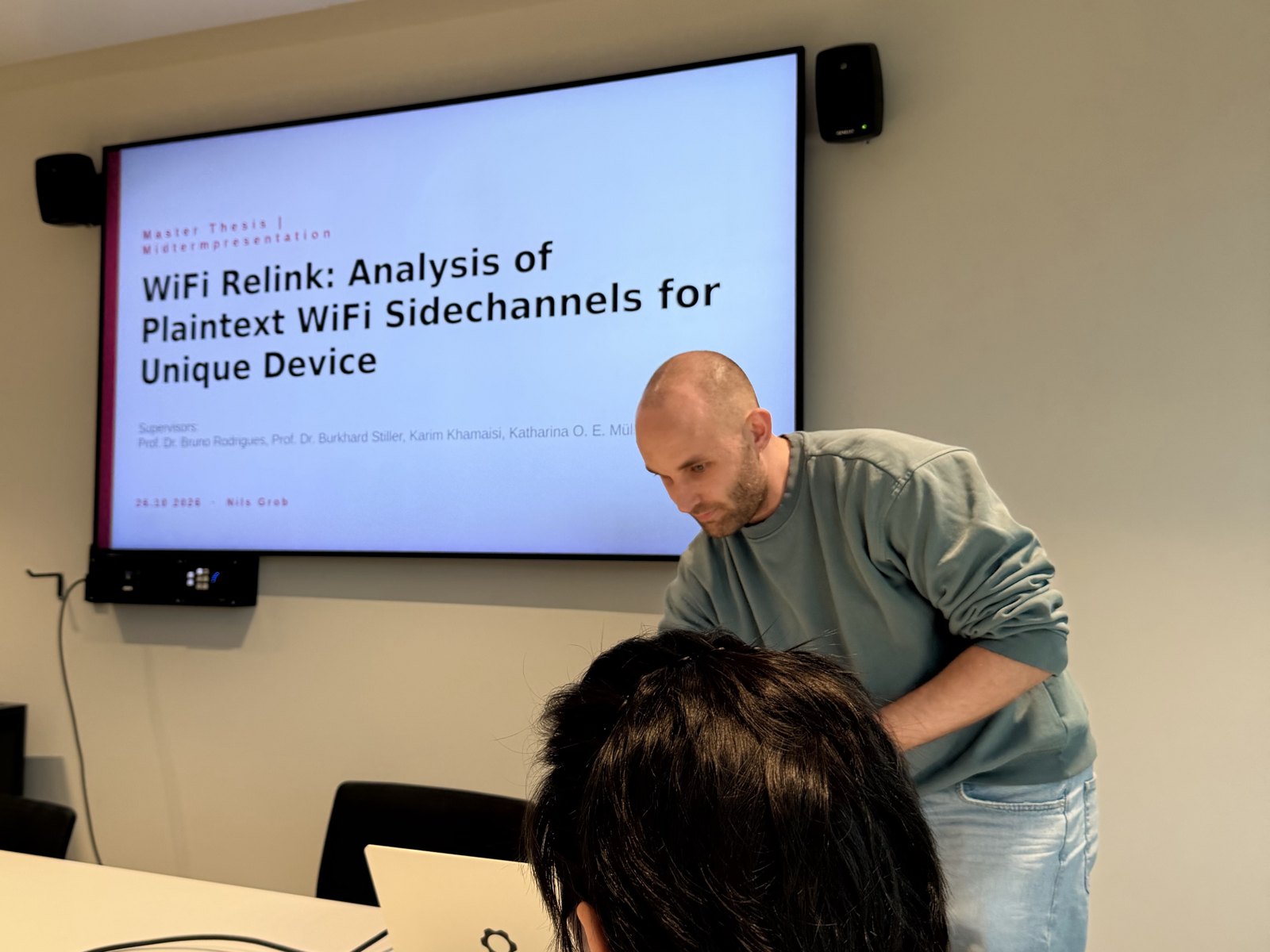 Nils Grob presenting the midterm of his Master&rsquo;s thesis WiFi Relink